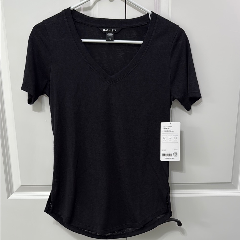 Athleta Breezy Scoop V-Neck Tee, Black, XXS, NWT!!!!